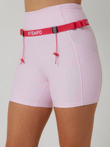 PACE Race Belt in Rose Pink, a slim TEMPO running belt that holds your race bib and gels