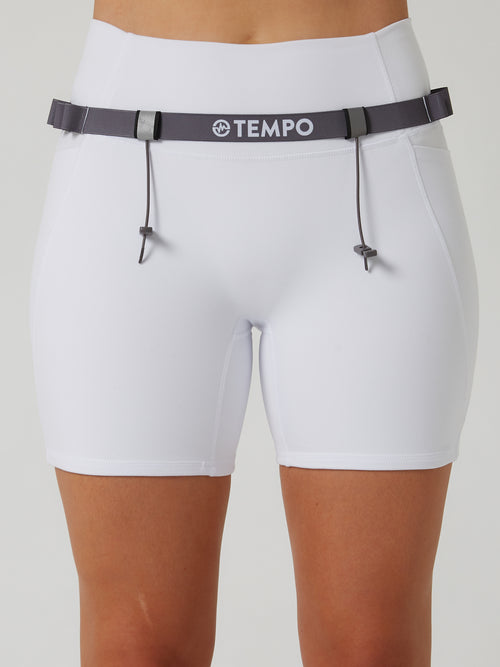 PACE Race Belt in Ash Grey, a slim TEMPO running belt that holds your race bib and gels